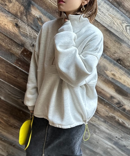 mi via loca トレーナー スウェット ハーフジップ配色ドロスト裏起毛