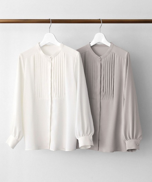 Flolia（フロリア） ブラウス シャツ フロントタックスタンドカラー