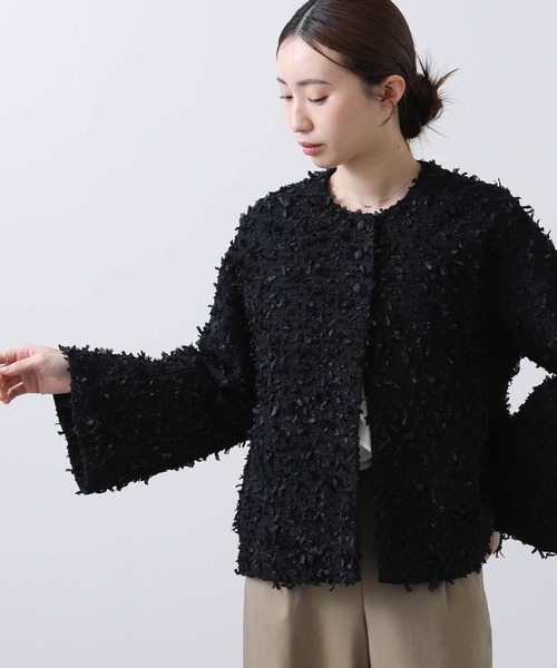 sono ノーカラー ブラック ドット柄ジャケット