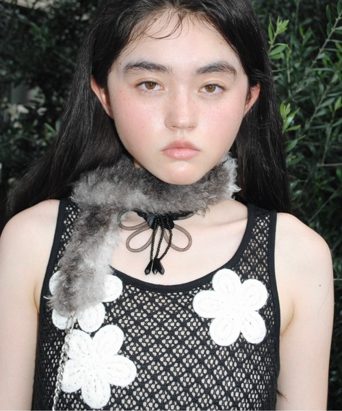 【美品】✨ DIOR ✨ メッシュ ビジュー フラワービーズ ファブリック musubore チョーカー 「 select 」flower beads choker