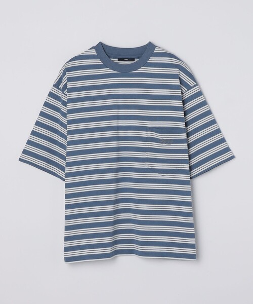 UNUSED 不均一ランダムボーダーTシャツ グレー×ブルー サイズ2 XL相当 SHIPS（シップス） tシャツ SHIPS: ランダム ボーダー Tシャツ メンズ