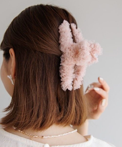 モダンカラー ヘアクリップ チュールヤーン flower ヘアクリップ スモーキーチュールクリップ : ZOZOTOWN Yahoo!店
