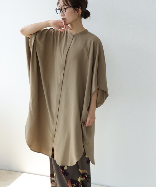 ブラウス シャツ ドレープロングシャツ レディース