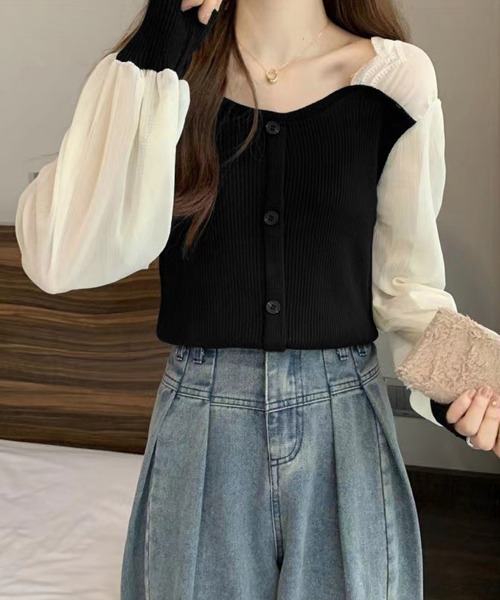 miniministore ブラウス シャツ ニットブラウス 袖切り替え