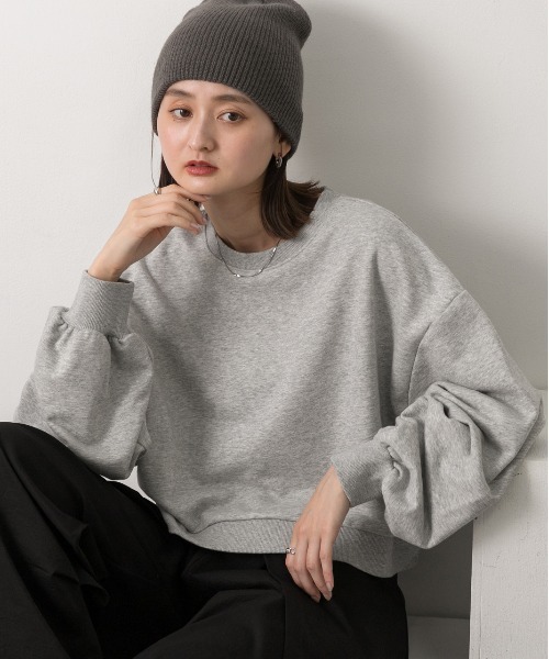 PHEENY スウェット ショート丈 オートミール ad thie トレーナー スウェット ショート丈 裏毛プルオーバー