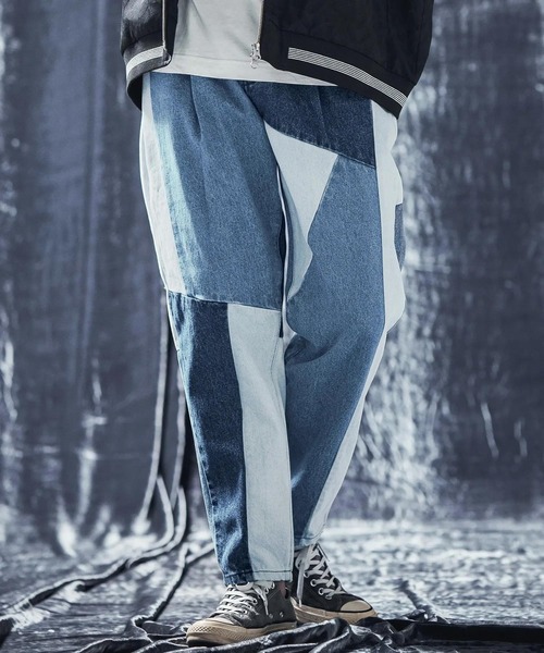 ワイドパンツ ジーンズ mp12739-Switching design denim pants デニムパンツ メンズ_3