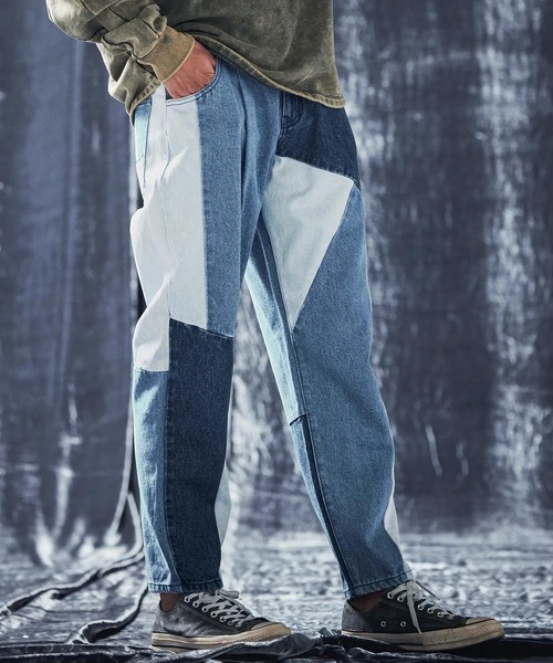 ワイドパンツ ジーンズ mp12739-Switching design denim pants デニムパンツ メンズ_4