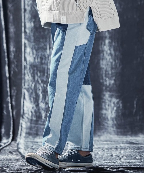 ワイドパンツ ジーンズ mp12739-Switching design denim pants デニムパンツ メンズ_5