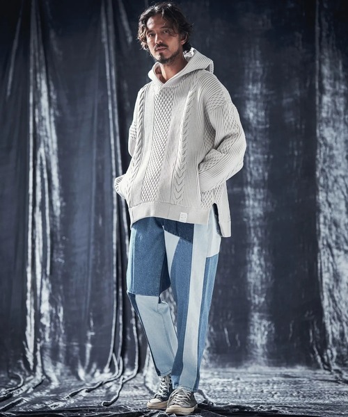 ワイドパンツ ジーンズ mp12739-Switching design denim pants デニムパンツ メンズ_7