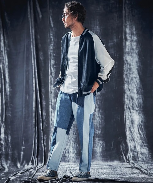ワイドパンツ ジーンズ mp12739-Switching design denim pants デニムパンツ メンズ_9