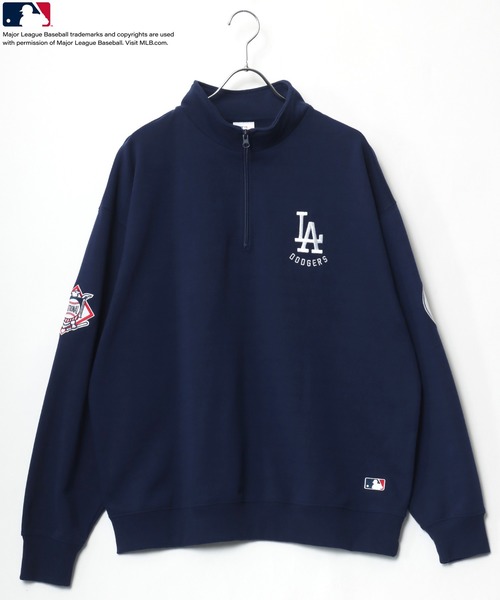【新品】MLB ドジャース　 ハーフジップ　スウェット　刺繍ロゴ　M MLB - 【新品】MLB ドジャース ハーフジップ スウェット 刺繍ロゴ Mの