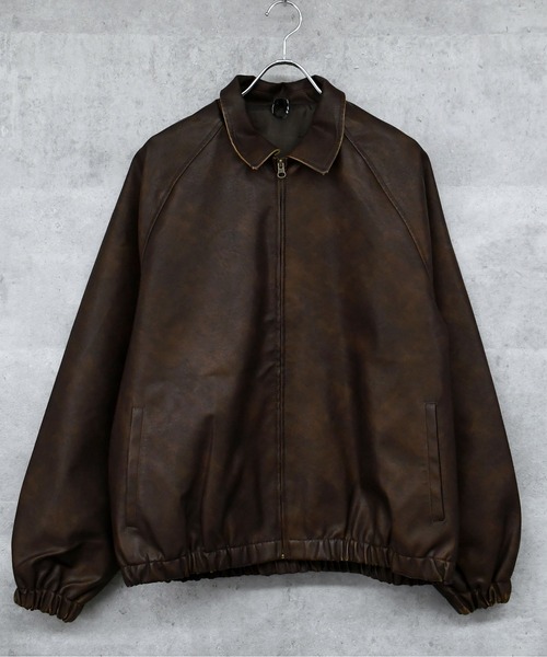 ブルゾン アウター Vintage-like synthetic leather blouson