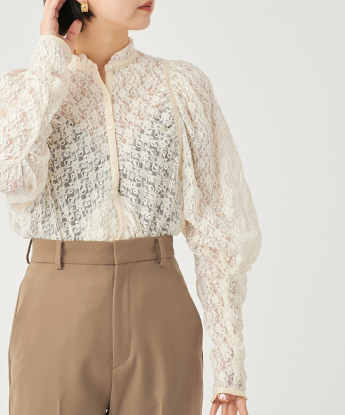 ブラウス シャツ IENA LA BOUCLE レースギャザーブラウス レディース