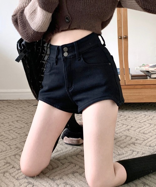 REMUR パンツ 裏起毛ハイウエストショートパンツ レディース