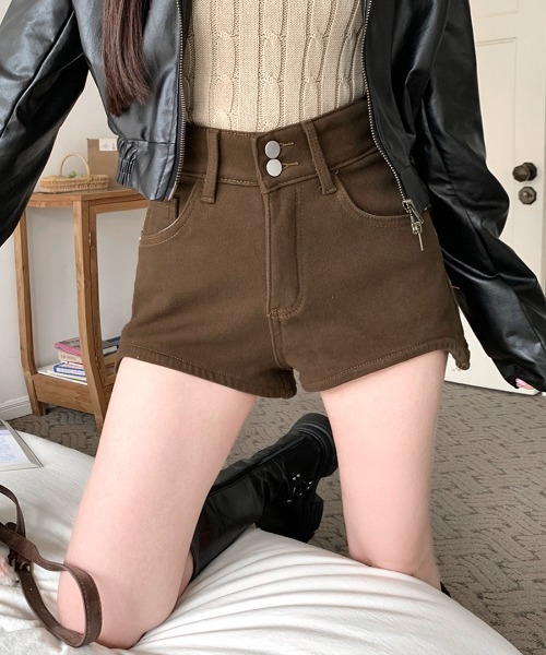 REMUR パンツ 裏起毛ハイウエストショートパンツ レディース