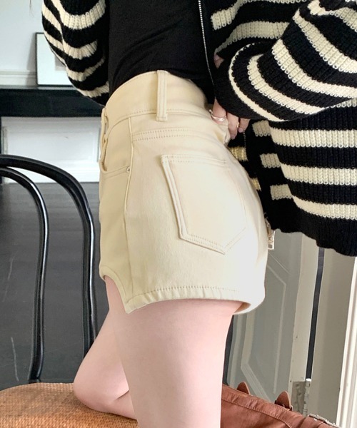 REMUR パンツ 裏起毛ハイウエストショートパンツ レディース