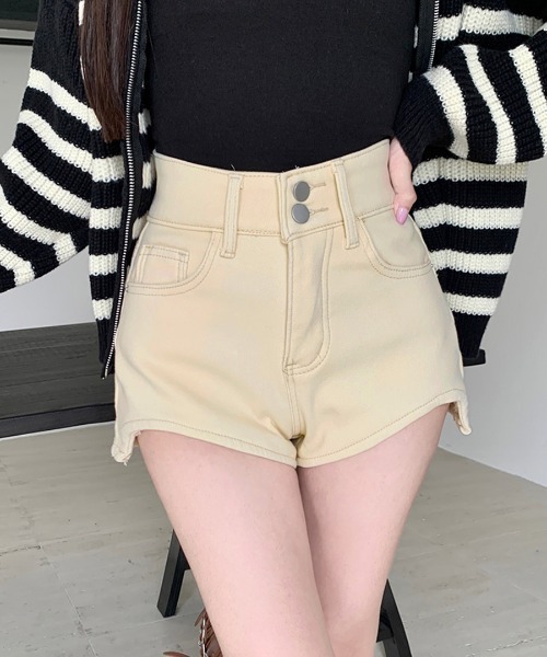 REMUR パンツ 裏起毛ハイウエストショートパンツ レディース