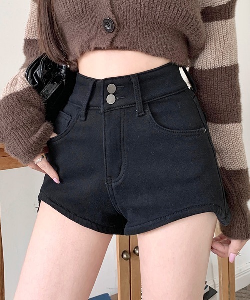 REMUR パンツ 裏起毛ハイウエストショートパンツ レディース