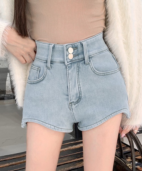 REMUR パンツ 裏起毛ハイウエストショートパンツ レディース