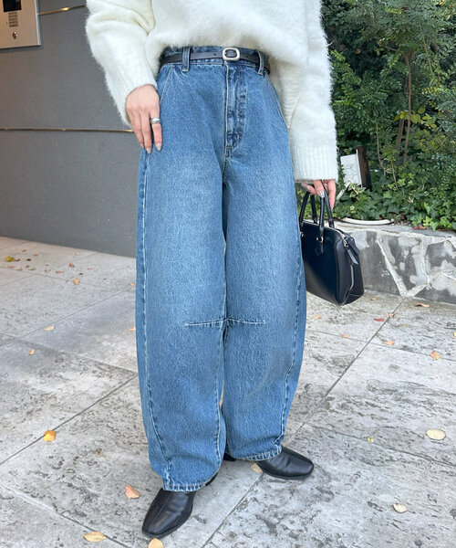 Discoat パンツ ビンテージ加工デニムカーブパンツ レディース