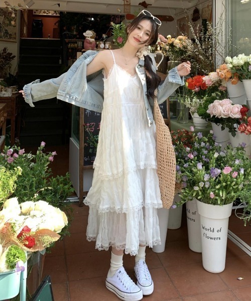 LACーVERT ワンピース 夏 ティアードレースキャミワンピース「動画あり
