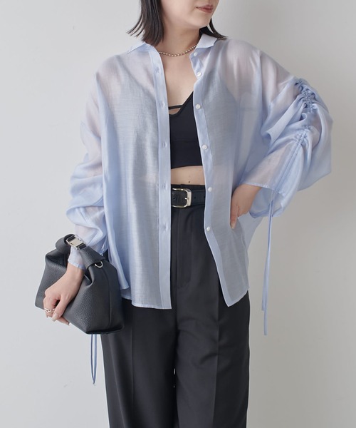 Lui's ブラウス シャツ シアーギャザ―スリーブシャツ レディース