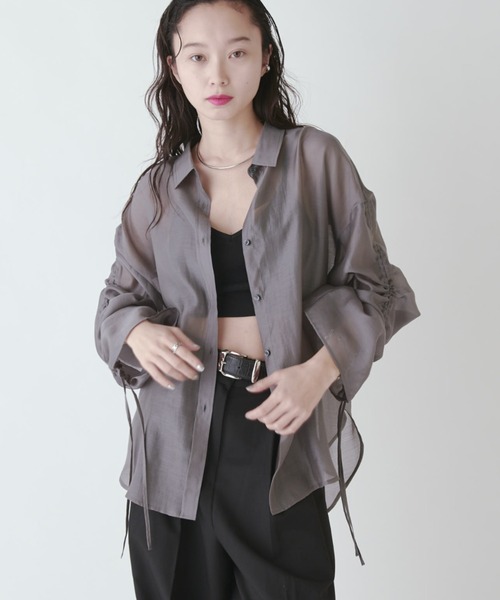 Lui's ブラウス シャツ シアーギャザ―スリーブシャツ レディース