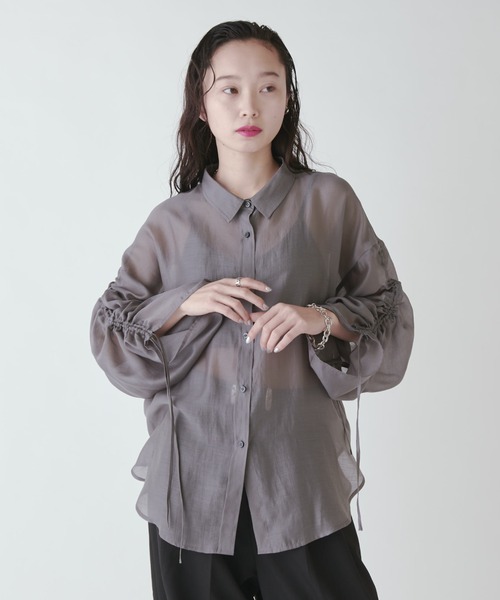 Lui's ブラウス シャツ シアーギャザ―スリーブシャツ レディース