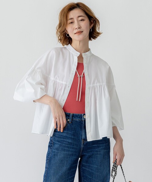 ブラウス シャツ 「洗える」CANCLINI ギャザー フレア ブラウス レディース