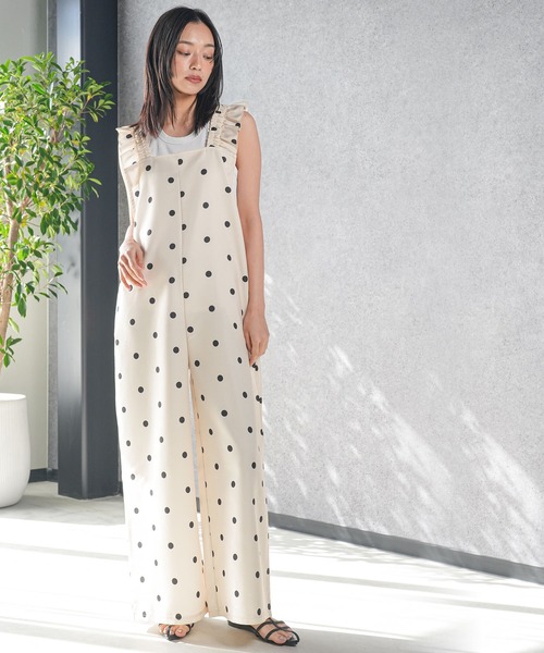 オールインワン ショルダーフリルドットオールインワン