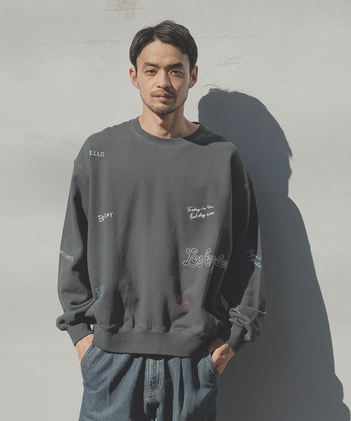 プリントスウェット SHIPS any別注】THE KNiTS:〈洗濯機可能〉ロゴ プリント スウェット