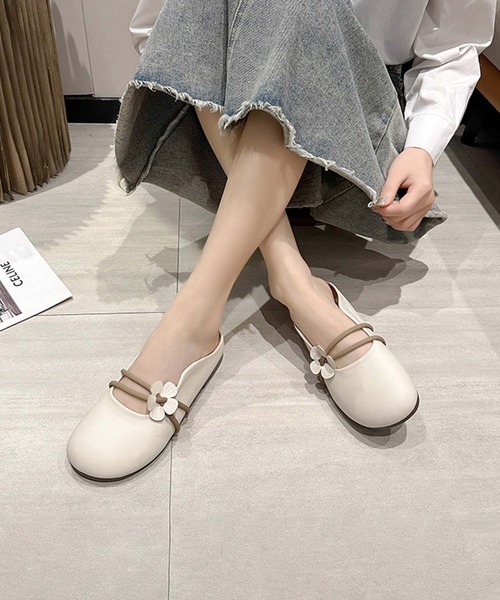 shoes365 スリッポン 「shoes 365」フラワーデザインストラップ 