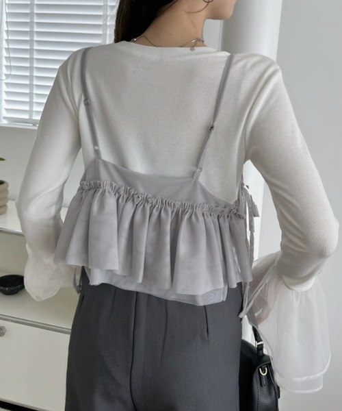 Ada. キャミソール アシンメトリー フリル リボン デザイン シアー
