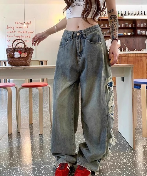 ジーンズ デニム デニムパンツ クラッシュデニム_レディース