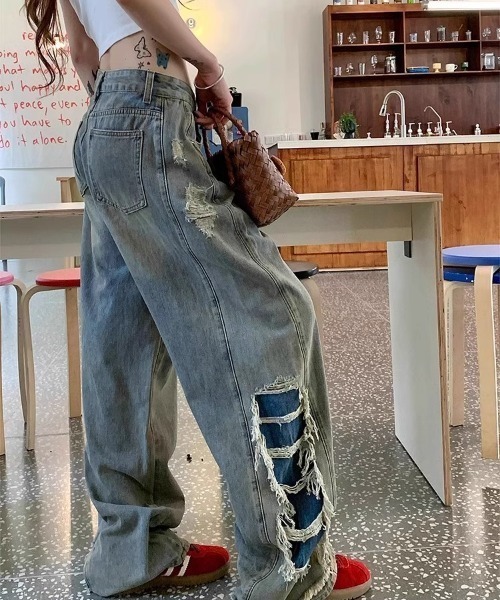 ジーンズ デニム デニムパンツ クラッシュデニム_レディース