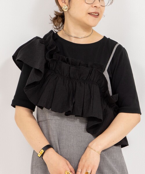 tシャツ フリル付き3WAYストレッチリブカットソー レディース Rie Miller tシャツ フリル付き3WAYストレッチリブカットソー