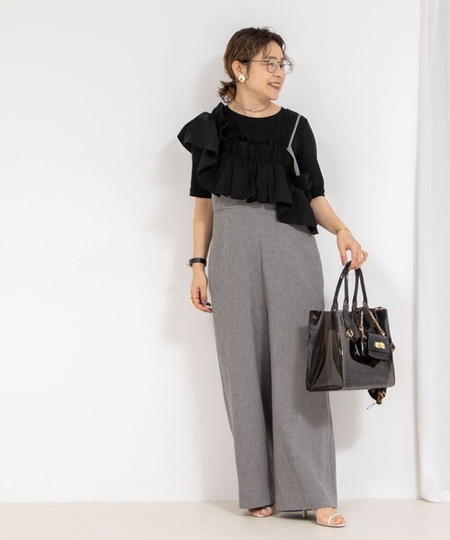 tシャツ フリル付き3WAYストレッチリブカットソー レディース Rie Miller tシャツ フリル付き3WAYストレッチリブカットソー