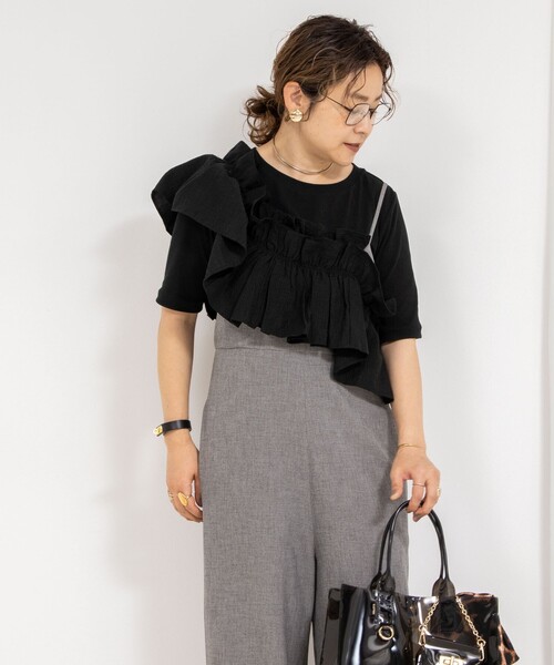tシャツ フリル付き3WAYストレッチリブカットソー レディース Rie Miller tシャツ フリル付き3WAYストレッチリブカットソー
