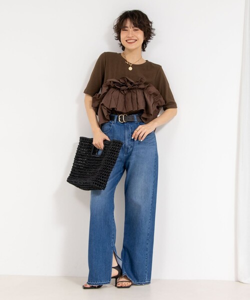Rie Miller tシャツ フリル付き3WAYストレッチリブカットソー