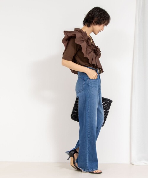 tシャツ フリル付き3WAYストレッチリブカットソー レディース Rie Miller tシャツ フリル付き3WAYストレッチリブカットソー