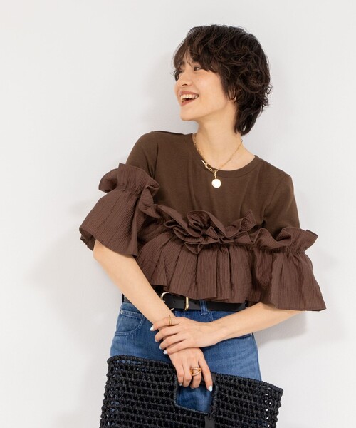 Rie Miller tシャツ フリル付き3WAYストレッチリブカットソー