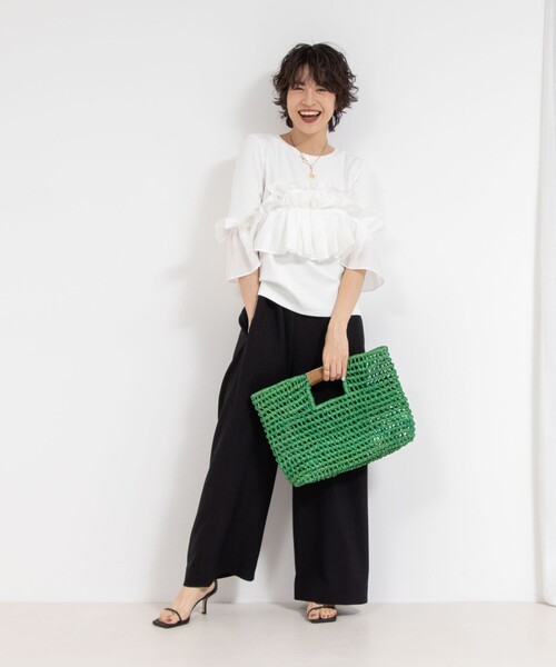 Rie Miller tシャツ フリル付き3WAYストレッチリブカットソー