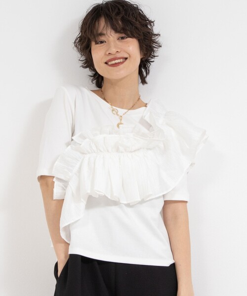 Rie Miller tシャツ フリル付き3WAYストレッチリブカットソー
