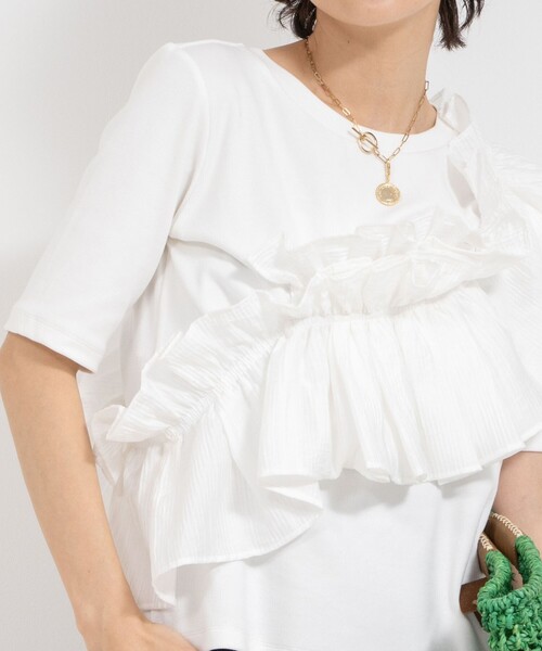 tシャツ フリル付き3WAYストレッチリブカットソー レディース Rie Miller tシャツ フリル付き3WAYストレッチリブカットソー