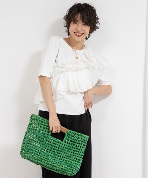 tシャツ フリル付き3WAYストレッチリブカットソー レディース Rie Miller tシャツ フリル付き3WAYストレッチリブカットソー