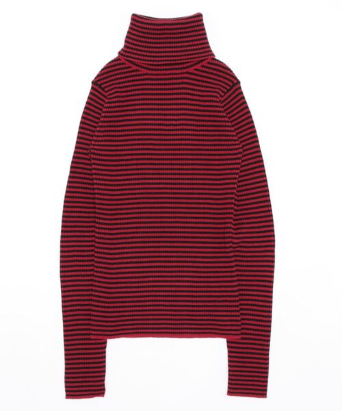 オブリ ウール アンゴラ カラーハイネックニット レッド 日本製 ふんわり OBLI オブリ美品✨ウールアンゴラ カラーハイネックニット タートル 赤