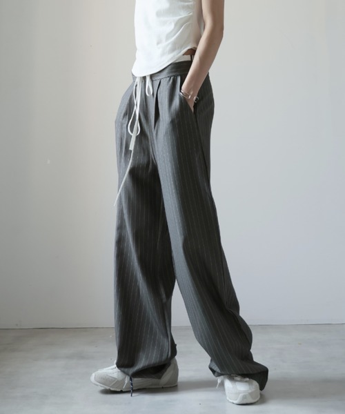 ULYSSES スラックス パンツ ダブルウエストレイヤードピンストライプ