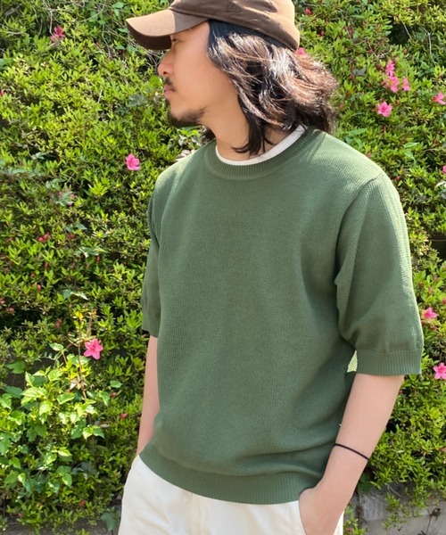 NO NEED（ノーニード） セーター ニット 半袖ニットワッフルTシャツ