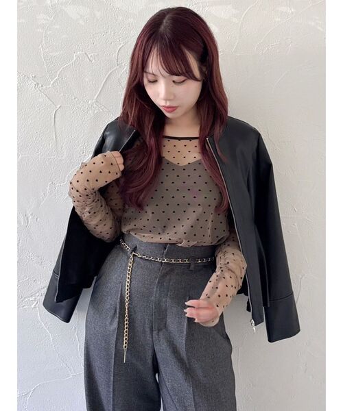 てぷぷ　0103 ♡ dazzlin tシャツ モチーフチュールシアートップス レディース