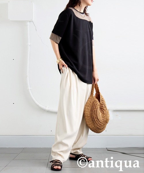 antiqua（アンティカ） tシャツ シアー切替半袖トップス レディース
